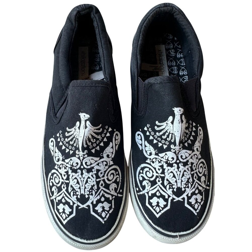 xhilaration Black Damask Pattern Canvas Slip-on Sneakers Women's Size 8.5